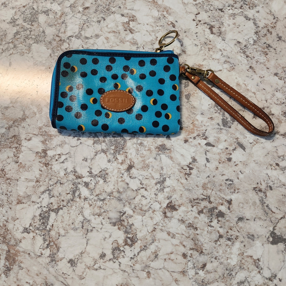 Fossil Blue Polka Dot Wristlet